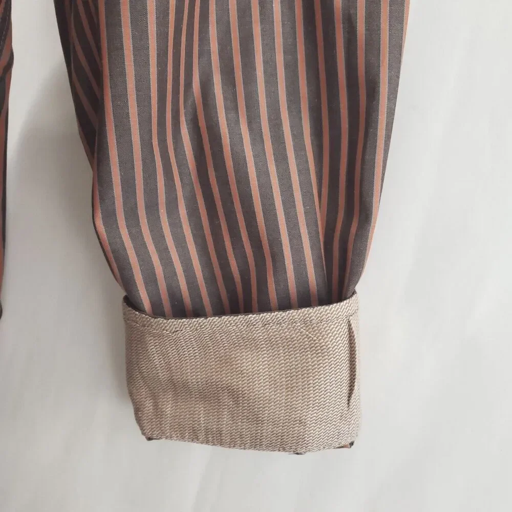 Ted Baker London Dress Shirt Men 16.5 34/35 Brown Pink Striped Cotton Flip Cuffs